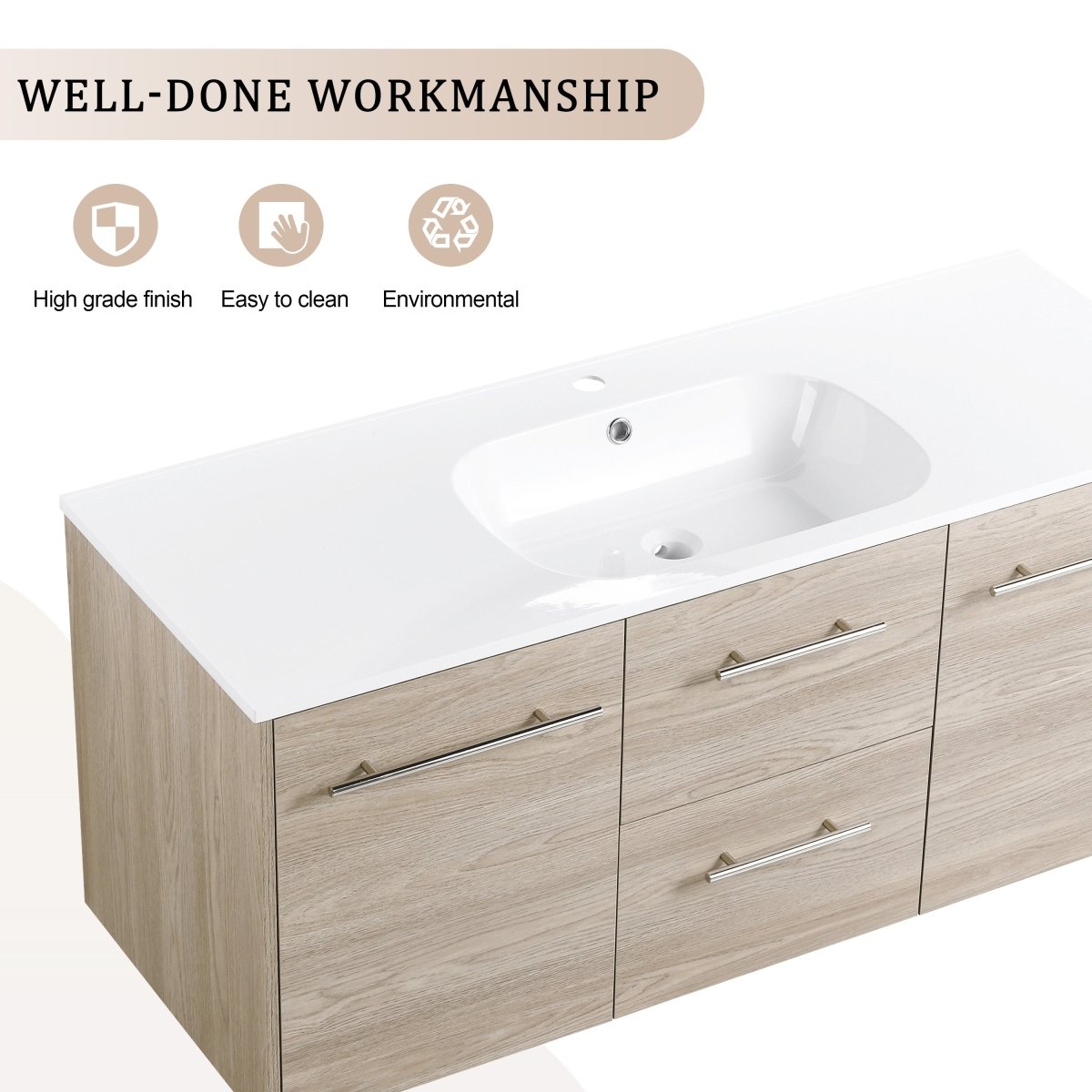 ExBrite 48 Inch Wall Mounted Bathroom Vanity