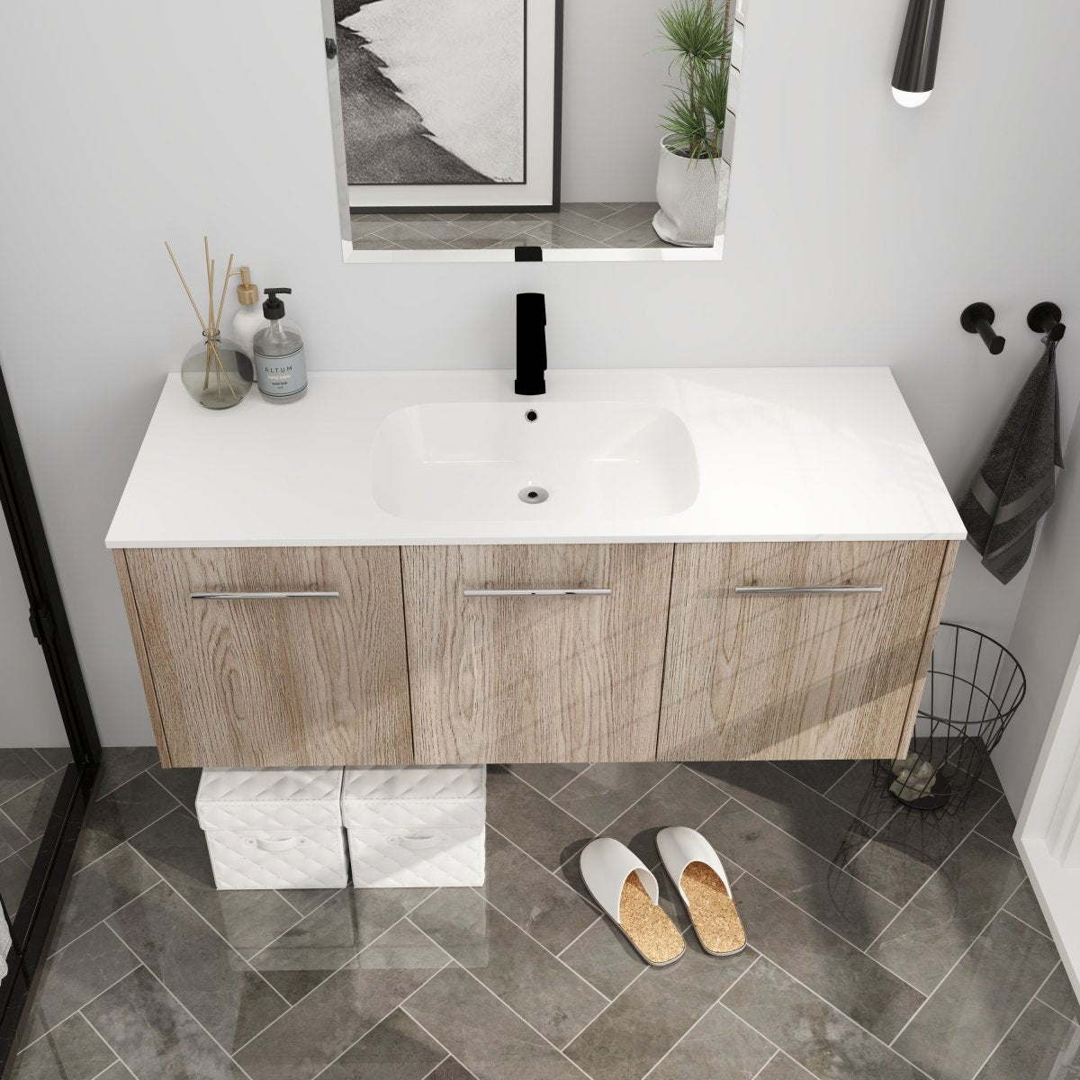 ExBrite 48 Inch Wall Mounted Bathroom Vanity,Wooden with Livingroom