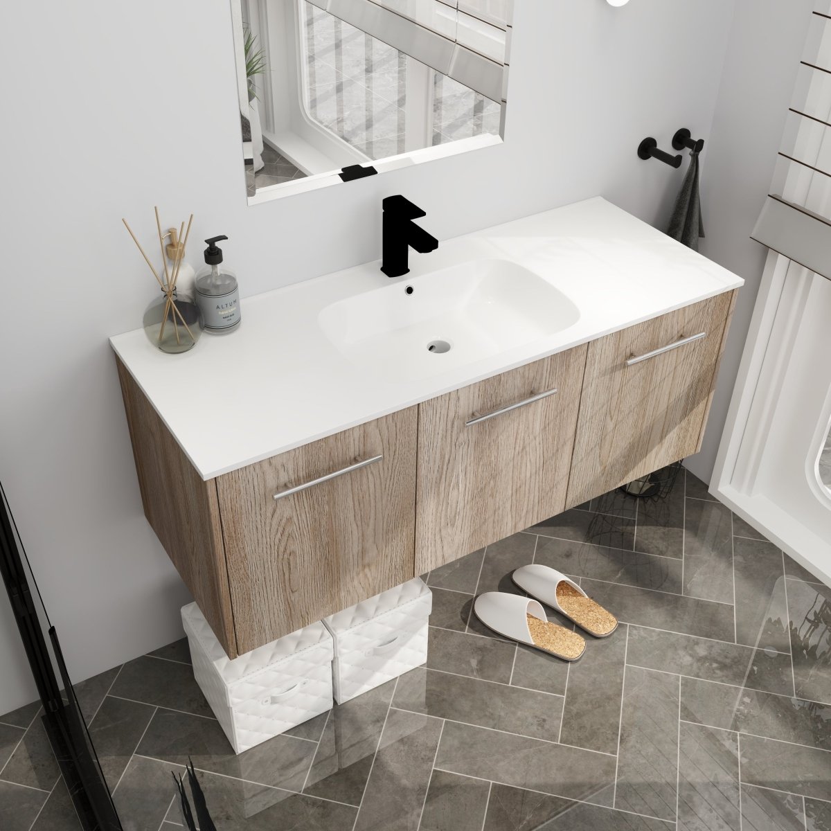 ExBrite 48 Inch Wall Mounted Bathroom Vanity,Wooden with Livingroom