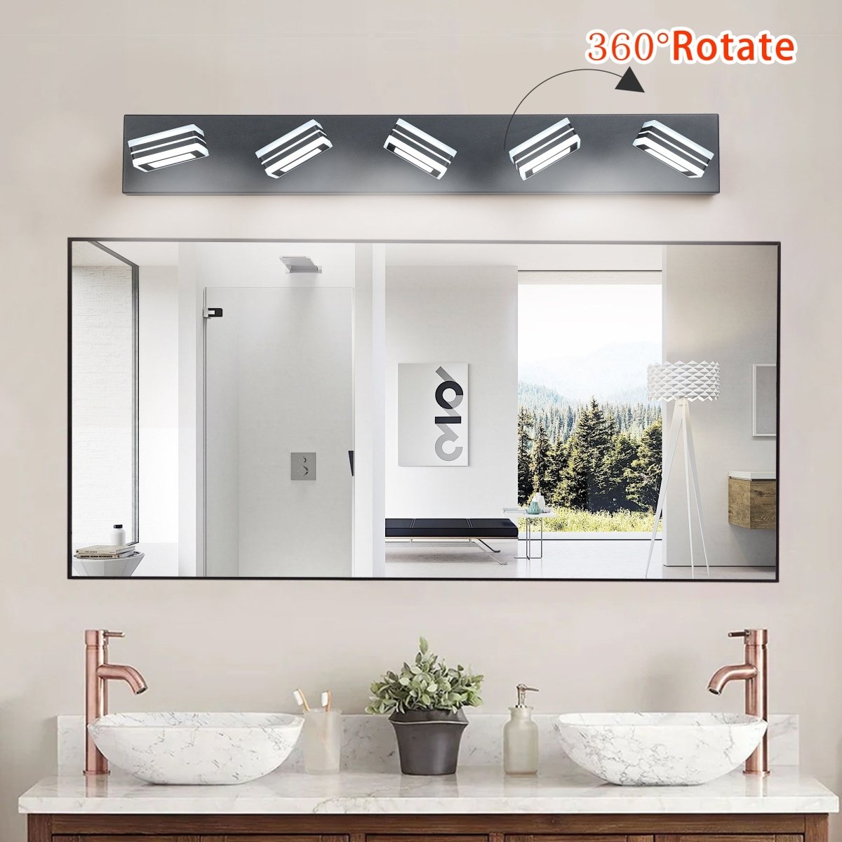 ExBrite 5-Light Bathroom Light Fixtures,LED Black Vanity Lights, Acrylic Matte Black Bathroom Vanity Lights,For Kitchen Living Room Hallway