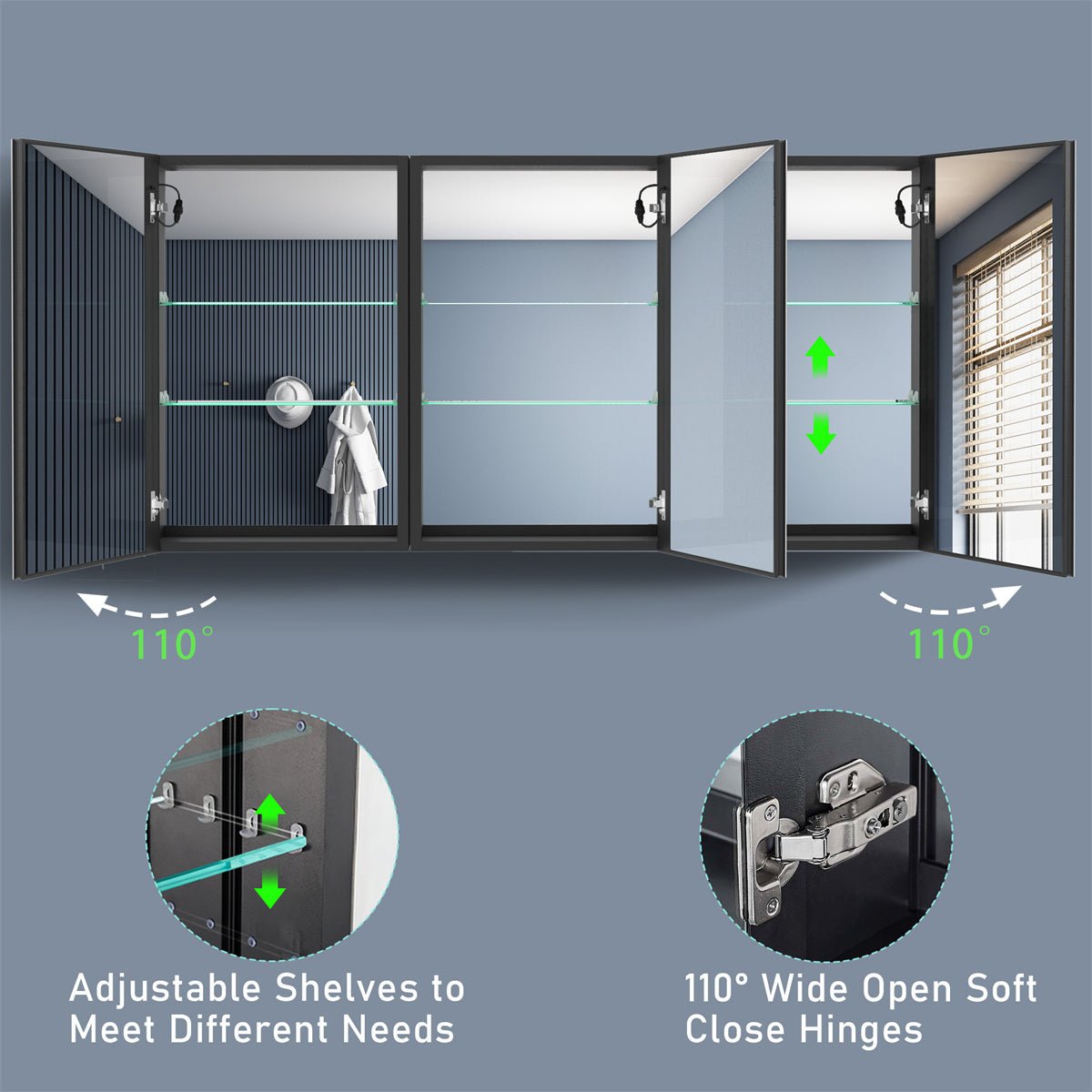 ExBrite 60 in. W x 30 in. H Bathroom Medicine Cabinet with Lighted Mirror, Surface Mount ,Stepless Dimming