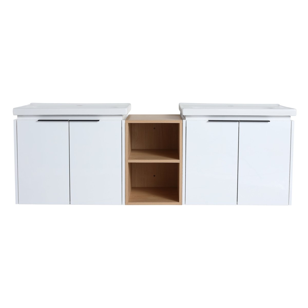 ExBrite 60 Inch Soft Close Doors Double Sink Bathroom Vanity Small Storage Shelves