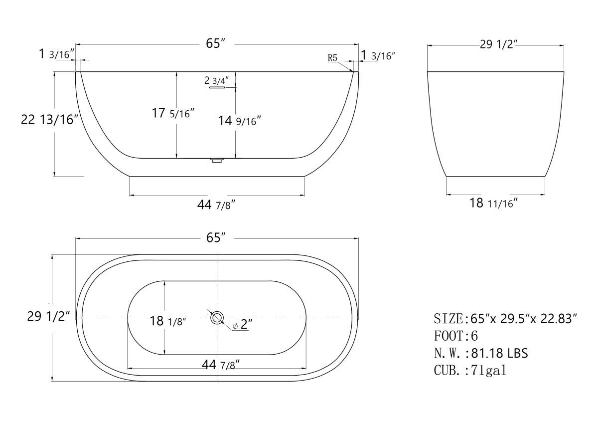 ExBrite Bathtub 65