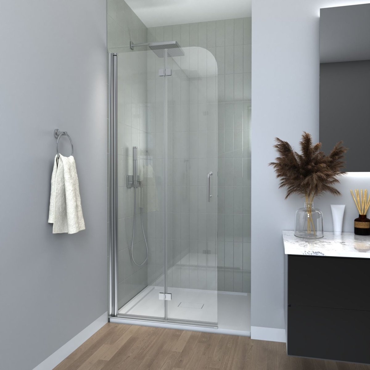 Aero 30 in.W x 72 in.H Foldable Hinged Bathtub Glass Door,Chrome Finish,Pivot Swing Shower Doors,1/4 in.Fold Clear Glass