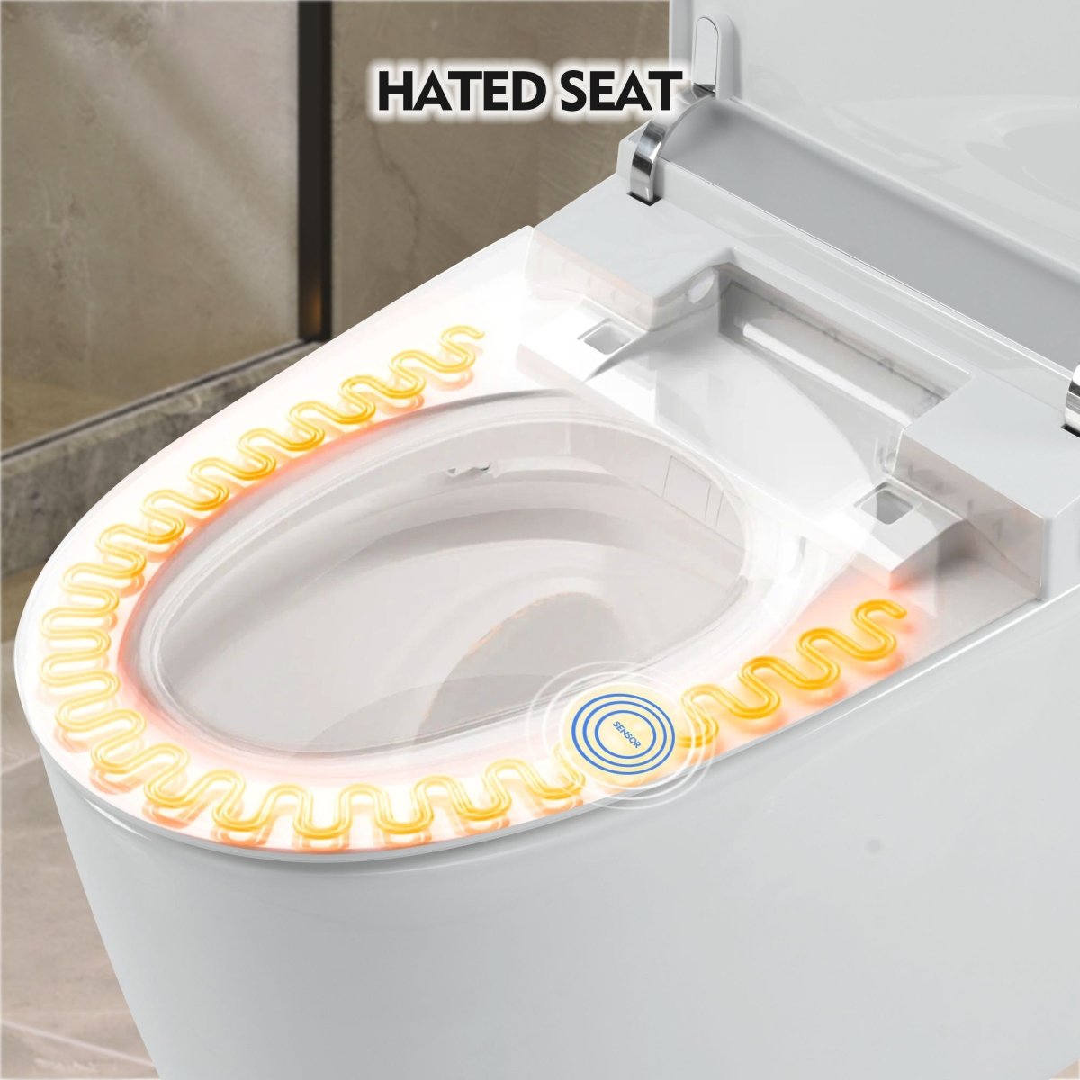 ExBrite Heated Seat Smart Toilet, Automatic Flush Tank, Foot sensor Flush, Night Light, Knob Control, Power Outage Flushing, Soft Close