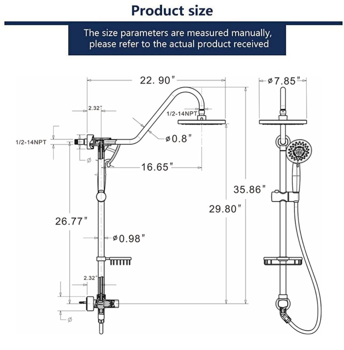 Exbrite Shower System with Rain Showerhead Brushed Nickel Finish