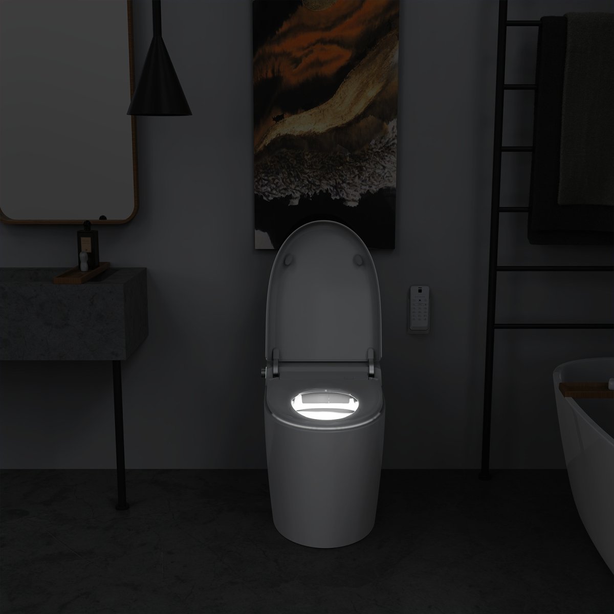 ExBrite Smart Toilets with Heated Seat,Auto Flush,AUTO Open&Close,Warm Dryer,Foot Sensor,Night Light,Remote Control