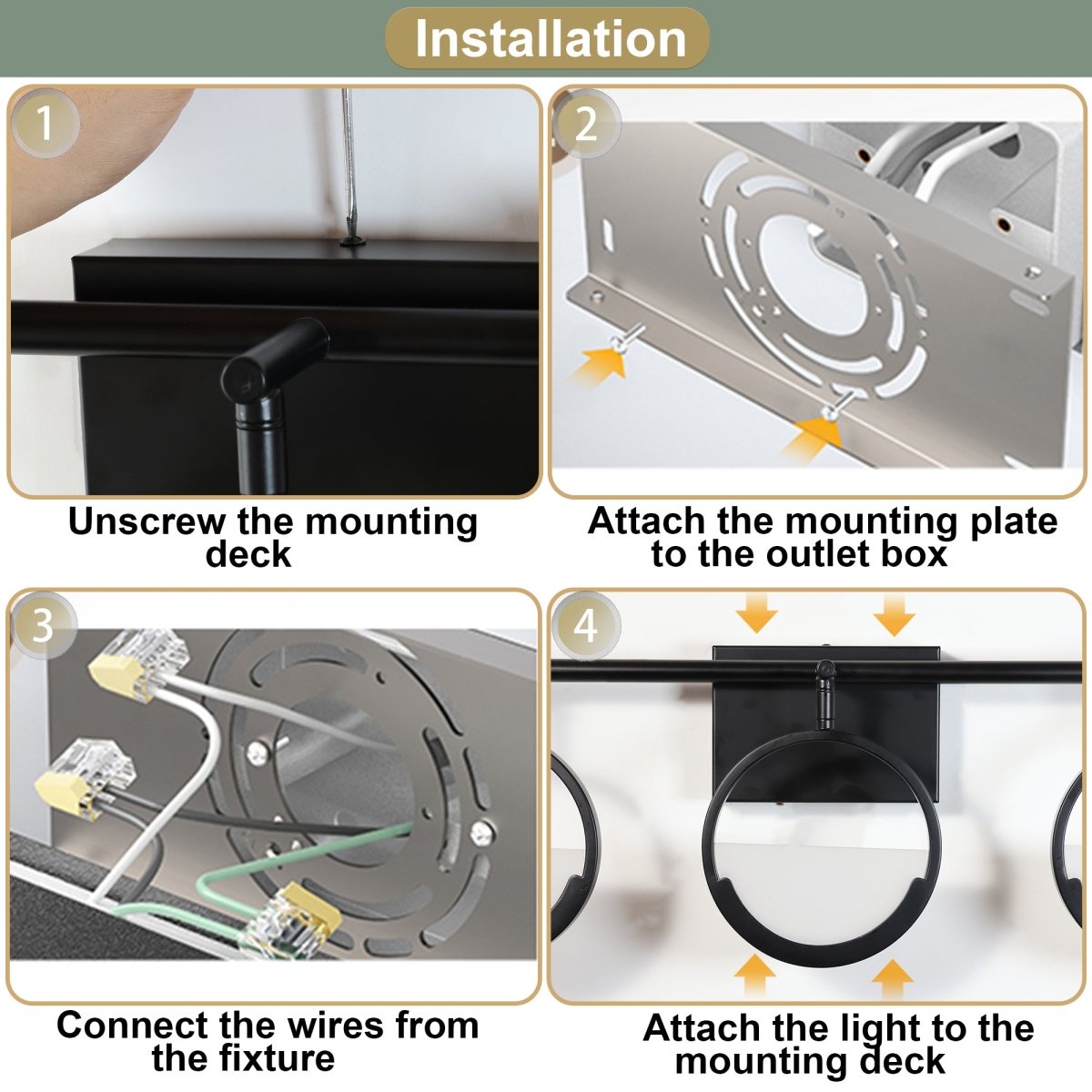 ExBrite TRIO Modern Simplicity LED Vanity Light with Rotatable Heads and Dimmable Brightness, Black