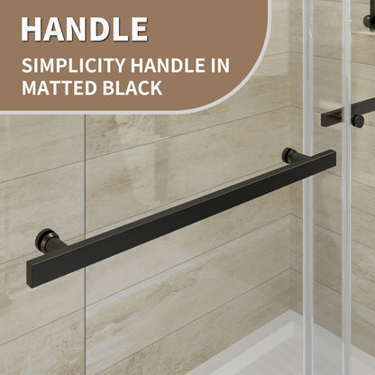 Glide 56"-60" Width x 74" Height Sliding Shower Door,Clear Tempered Glass,Matte Black,Smooth Door Closing,Horizontal Handle