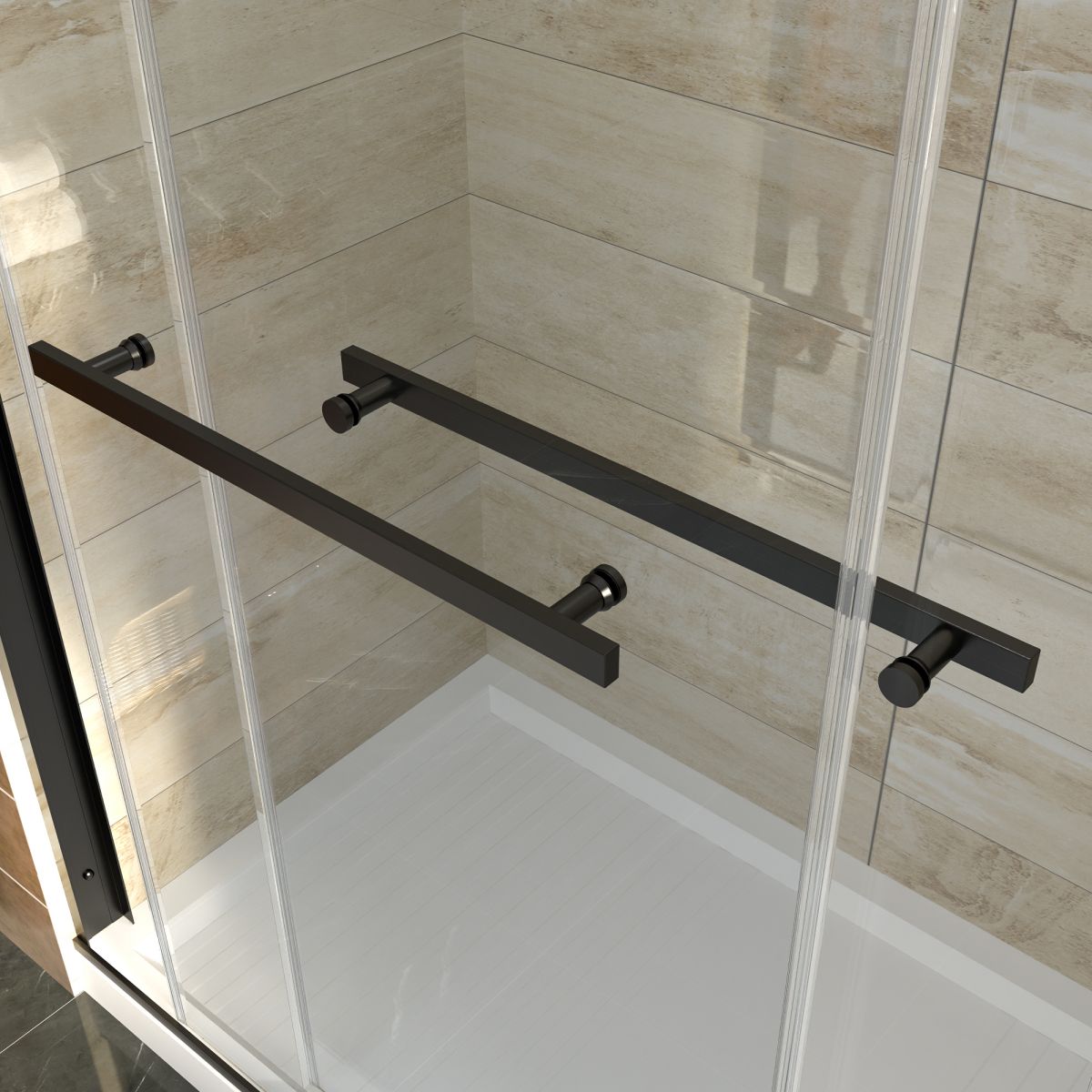 Glide 56"-60" Width x 74" Height Sliding Shower Door,Clear Tempered Glass,Matte Black,Smooth Door Closing,Horizontal Handle