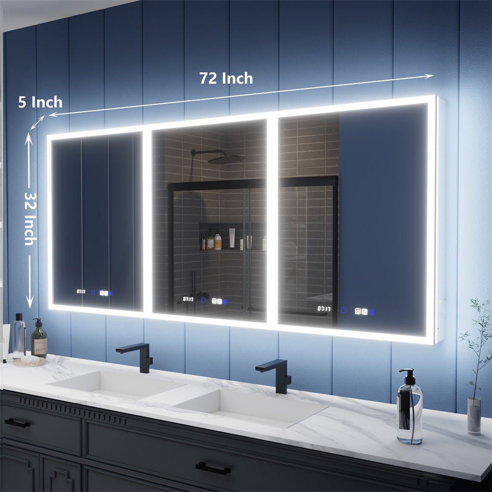 Illusion 72" x 32" LED Lighted Medicine Cabinet with Magnifiers Front and Back Light