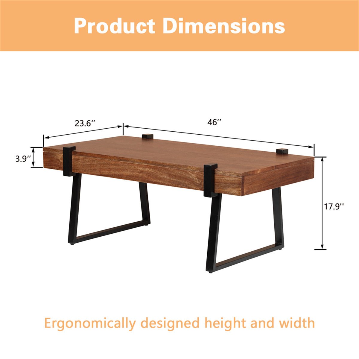 MangoLuxe Sustainable Hard Mango Wood Coffee Table 46''L x 24''W x 18''H