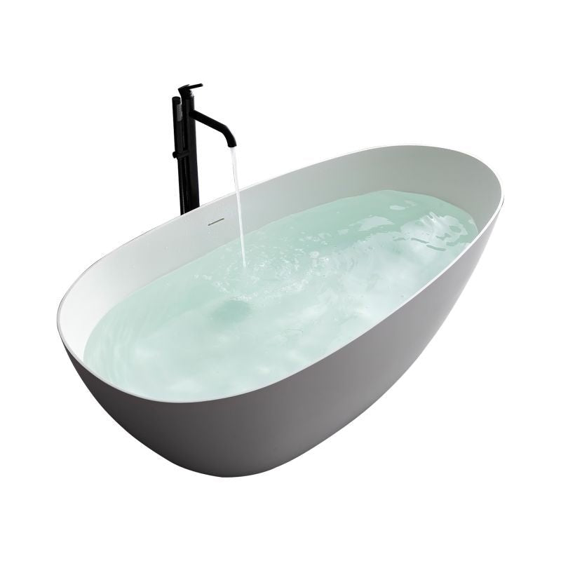 TranquiStone Artificial 59"L x 30"W Matte White Stone Solid Surface Freestanding Bathroom Adult Bathtub