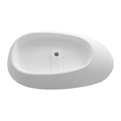 TranquiStone Artificial 59"L x 30"W Matte White Stone Solid Surface Freestanding Bathroom Adult Bathtub