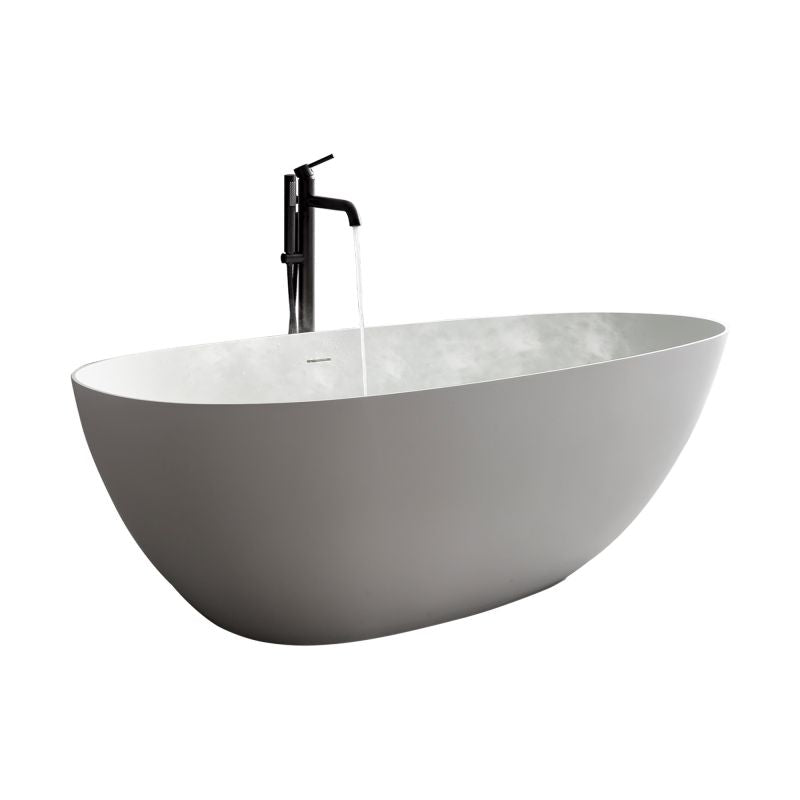 TranquiStone Artificial 59"L x 30"W Matte White Stone Solid Surface Freestanding Bathroom Adult Bathtub